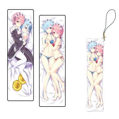 Anime Cosplay Keychain Re Zero Rem & Ram Cute Character Mini Dakimakura Strap Plush Body Pillow Key Holder Key Chain Gift 1
