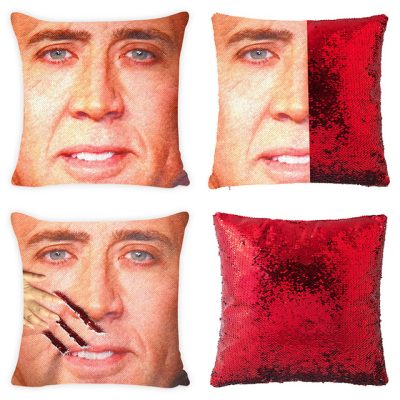Mermaid Pillow Case Nicolas Cage Magic Pillowslip Reversible Sequin Pillow Cover Decorative Throw Cushion Case  Hidden Fun 1